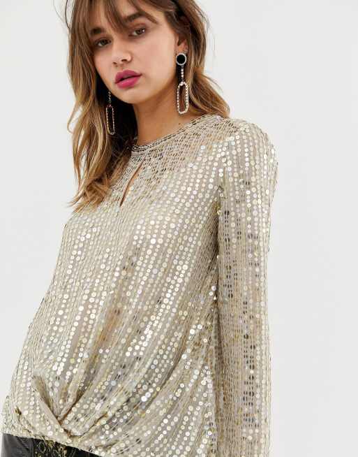 Gold sequin top sales river island