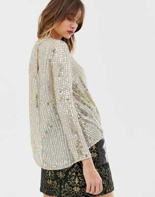 river island gold sequin top