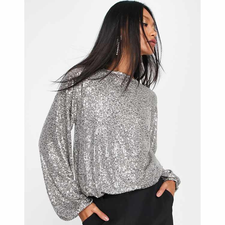 ASOS DESIGN strappy sequin bodysuit in silver