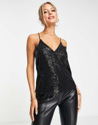 River Island Sequin Cami In Black