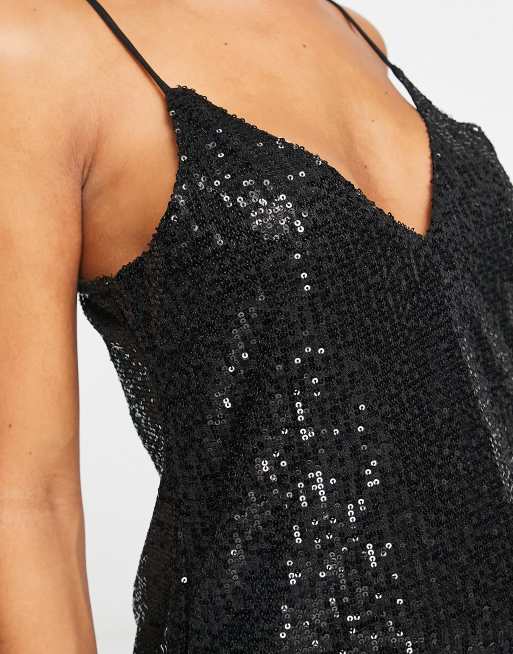 River Island sequin cami in black