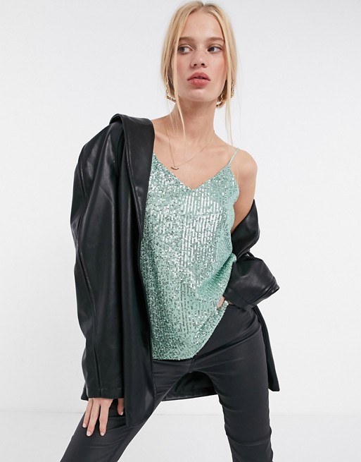 River Island sequin cami top in green