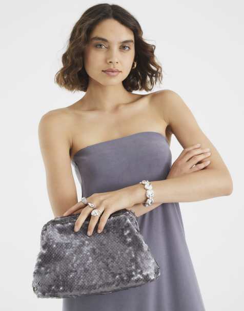 River Island Sequin clutch bag in silver - view 1