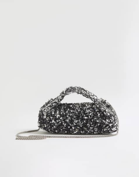 River Island Sequin clutch bag in silver - view 1