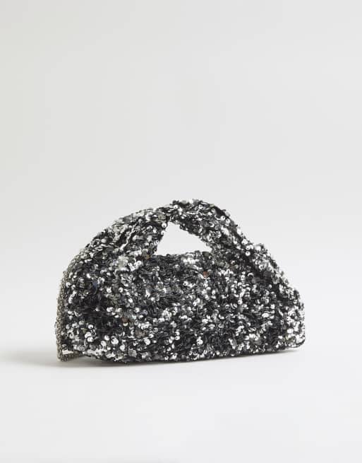 River Island Sequin clutch bag in silver, 2 of 4