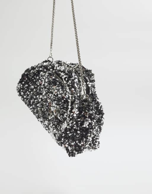 River Island Sequin clutch bag in silver, 3 of 4
