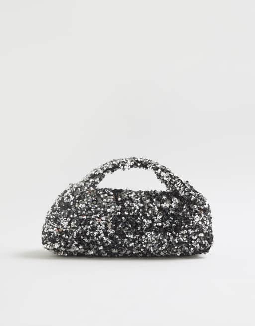 River Island Sequin clutch bag in silver, 4 of 4