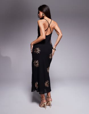 RIVER ISLAND SEQUIN COWL NECK MAXI DRESS 