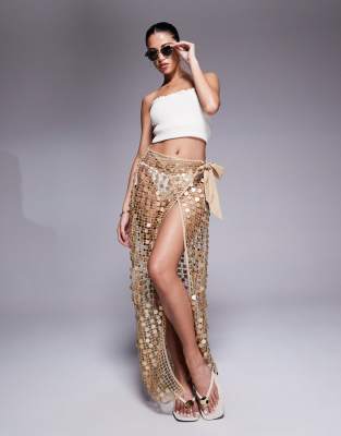 sequin crochet sarong in gold