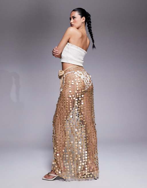 River Island sequin crochet sarong in gold