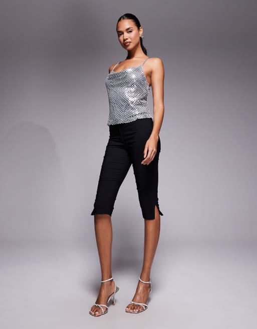 River Island sequin drape cami top in silver, 2 of 4