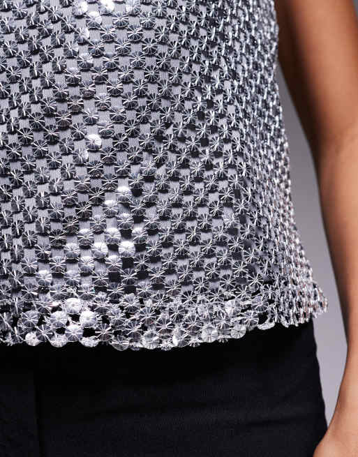 River Island sequin drape cami top in silver, 3 of 4