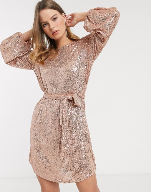 River Island sequin dress in rose gold