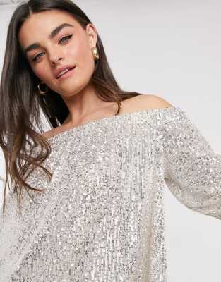 river island grey sequin top