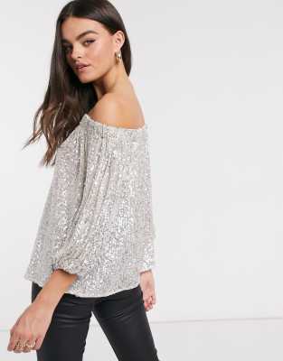 river island grey sequin top