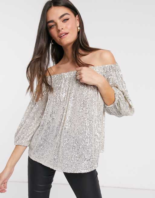 River island store grey sequin top