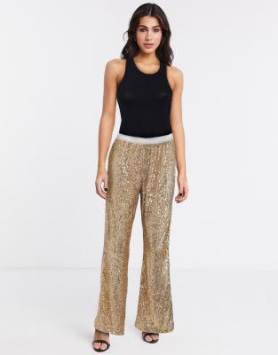 River Island sequin embellished flared trousers in gold