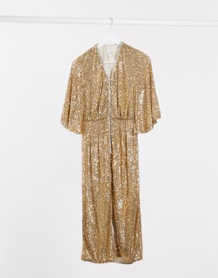 River Island sequin embellished midi dress in gold