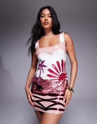 sequin embellished mini dress in pink