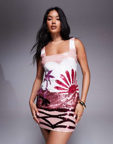 River Island sequin embellished mini dress in pink - view 1