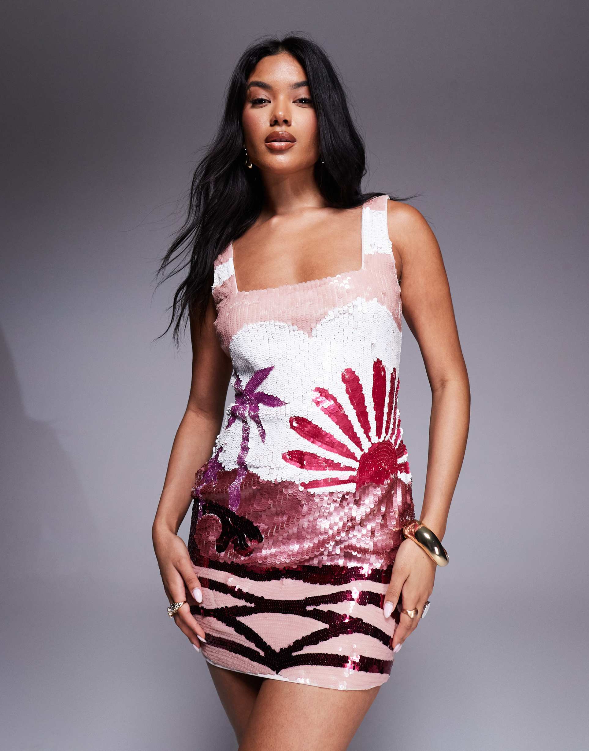 river island sequin embellished mini dress in pink