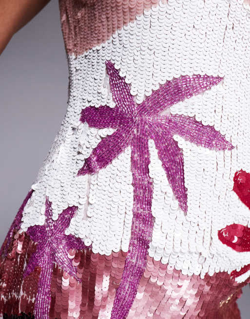 River Island sequin embellished mini dress in pink 