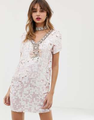 pink sequin shift dress