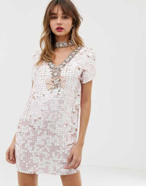 River island pink sequin hot sale dress