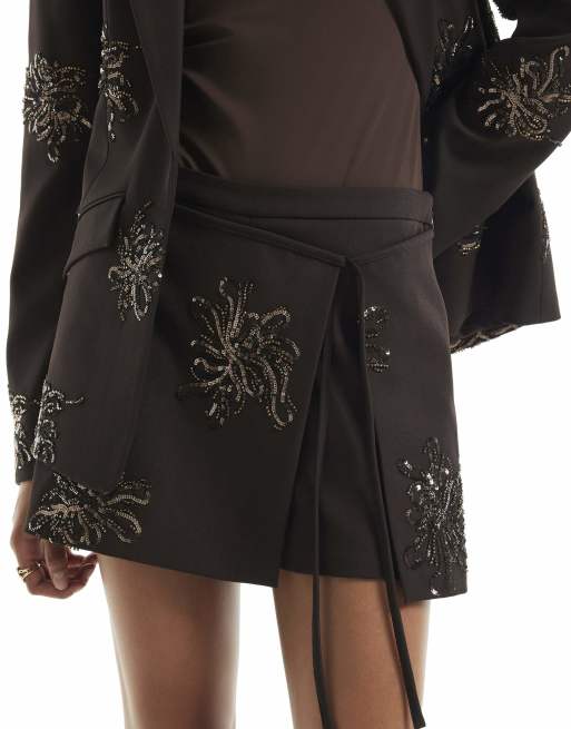 River Island Sequin embellished skort in brown - dark, 2 of 4