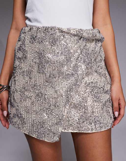 River Island sequin embellished skort in grey, 5 of 5