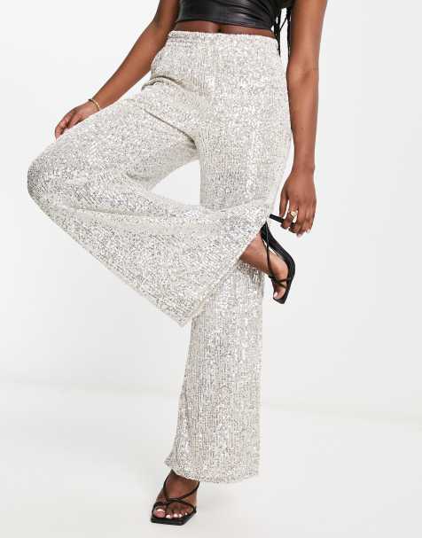 River Island sequin flare pants in champagne - view 1