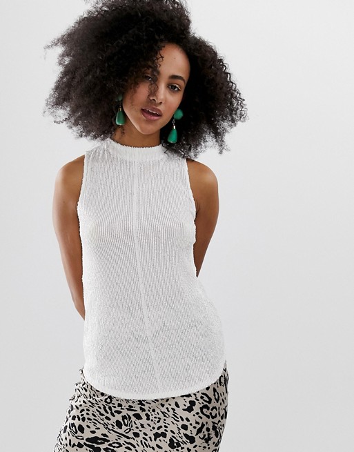 River Island sequin high neck blouse in white
