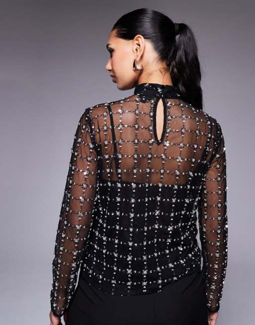 River island black sequin top online