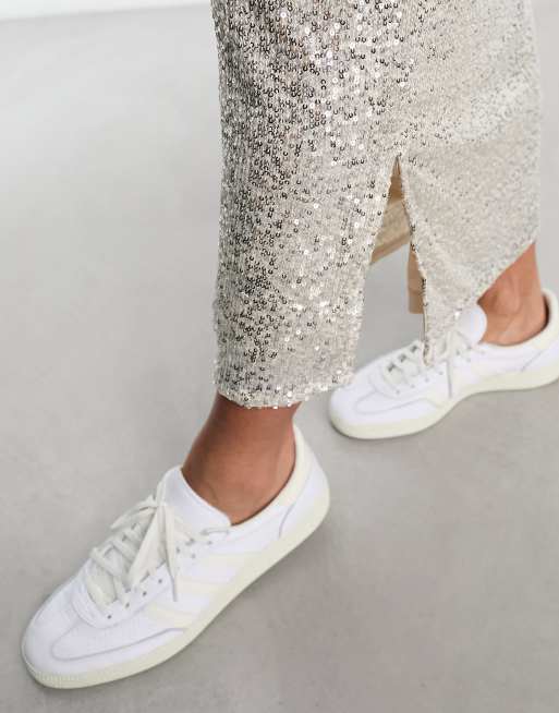 Silver sequin midi skirt river island hotsell