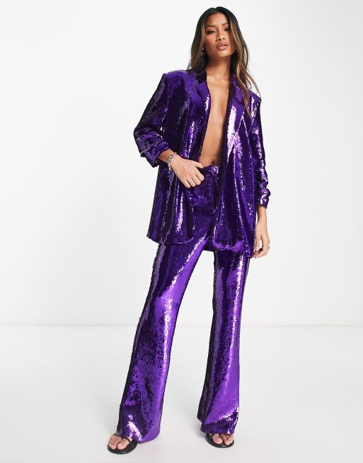 River Island sequin oversized blazer in purple part of a set