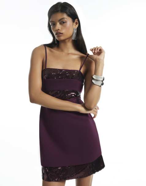 River Island Sequin panel strappy mini dress in purple - view 1
