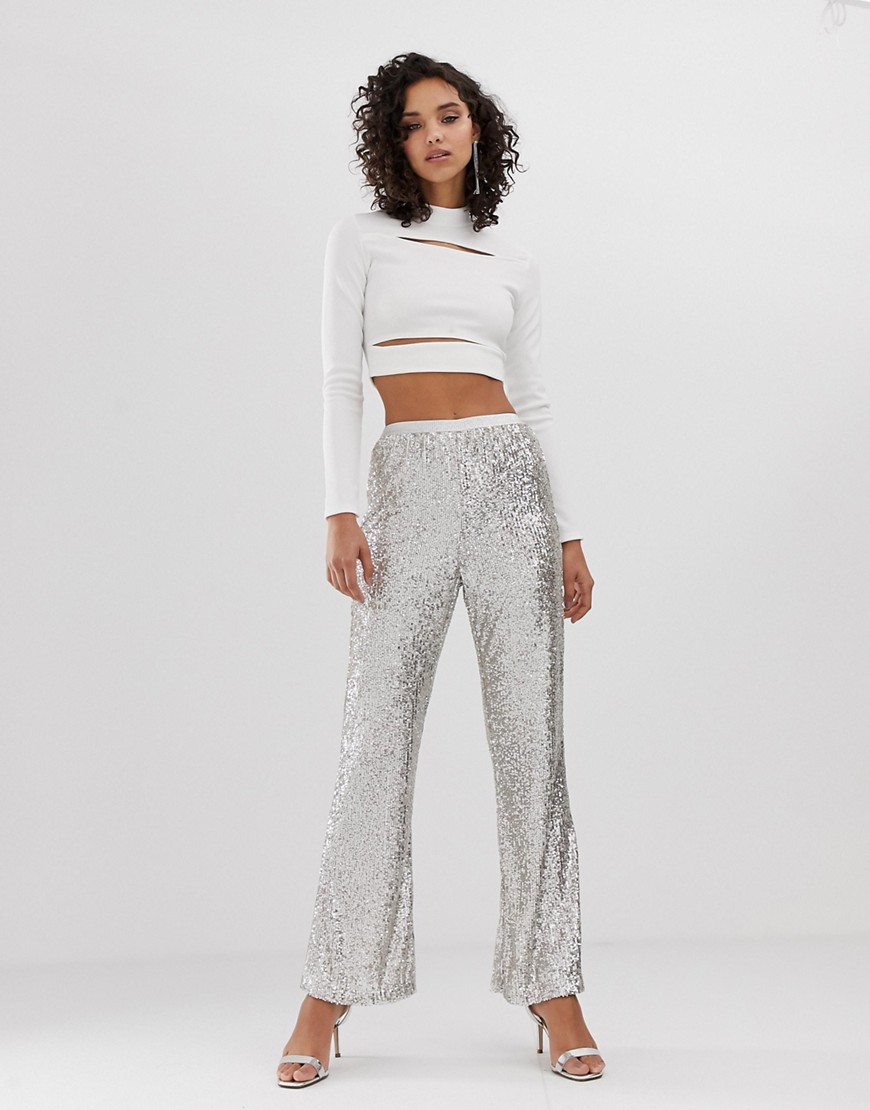 River Island sequin pants in silver