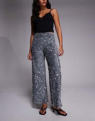 River Island Sequin Pull On Pants In Animal Print