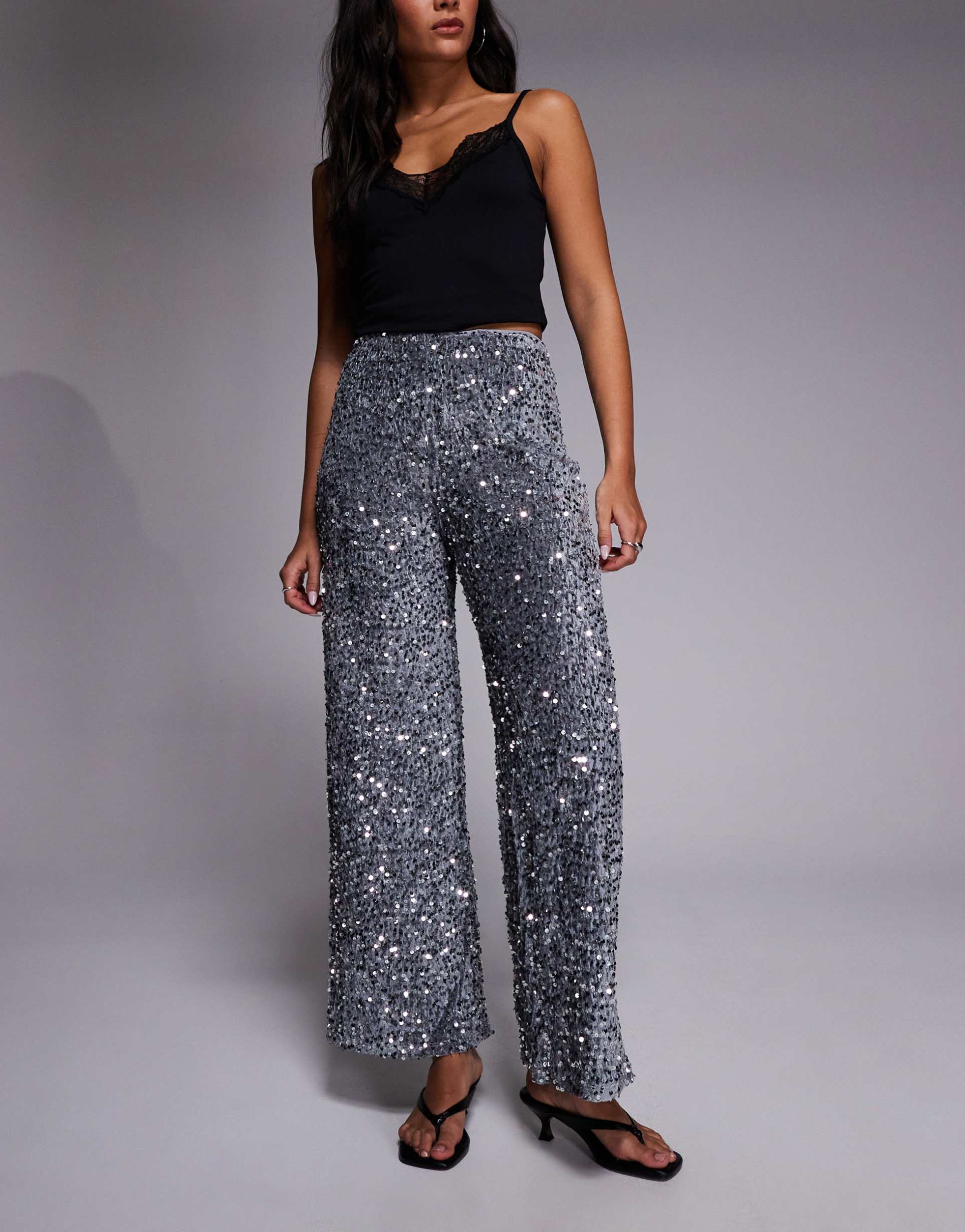 river island sequin pull on pants in silver