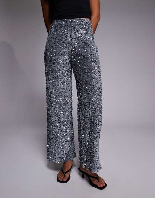 River Island sequin pull on pants in silver, 3 of 5