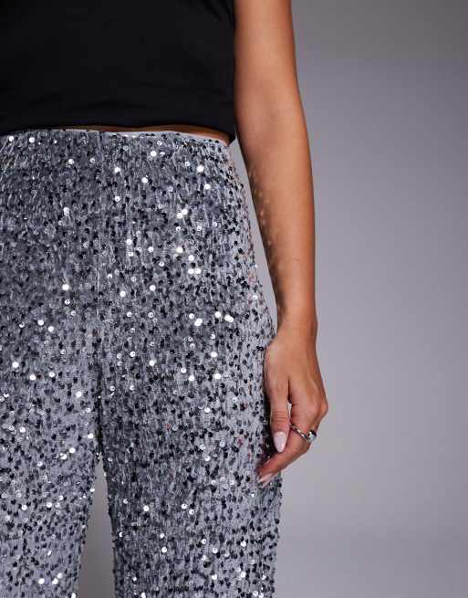 River Island sequin pull on pants in silver, 4 of 5