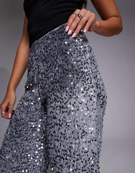River Island sequin pull on pants in silver, 5 of 5