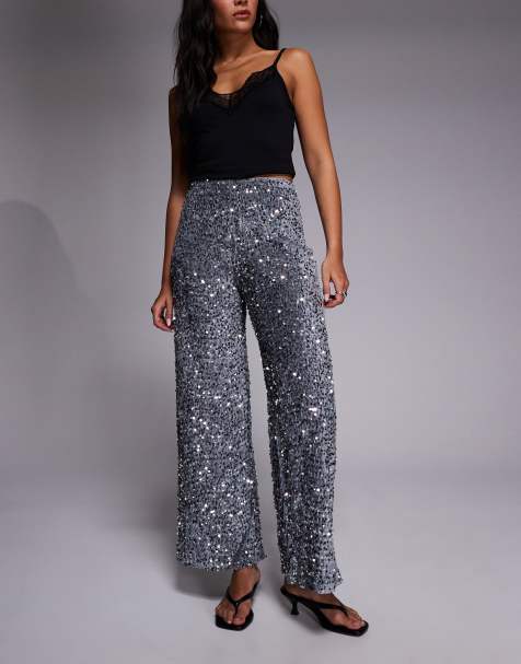 River Island sequin pull on trousers in silver