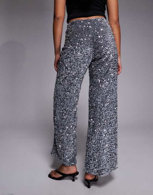 River Island sequin pull on trousers in silver, 2 of 5