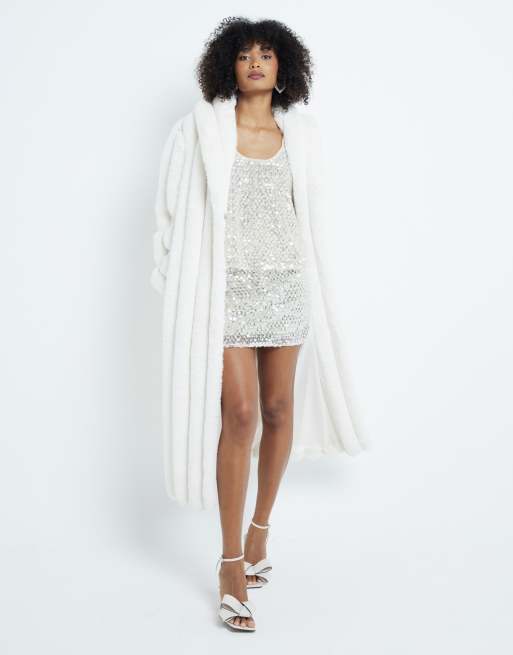 River Island sequin racer tank top in cream, 3 of 3
