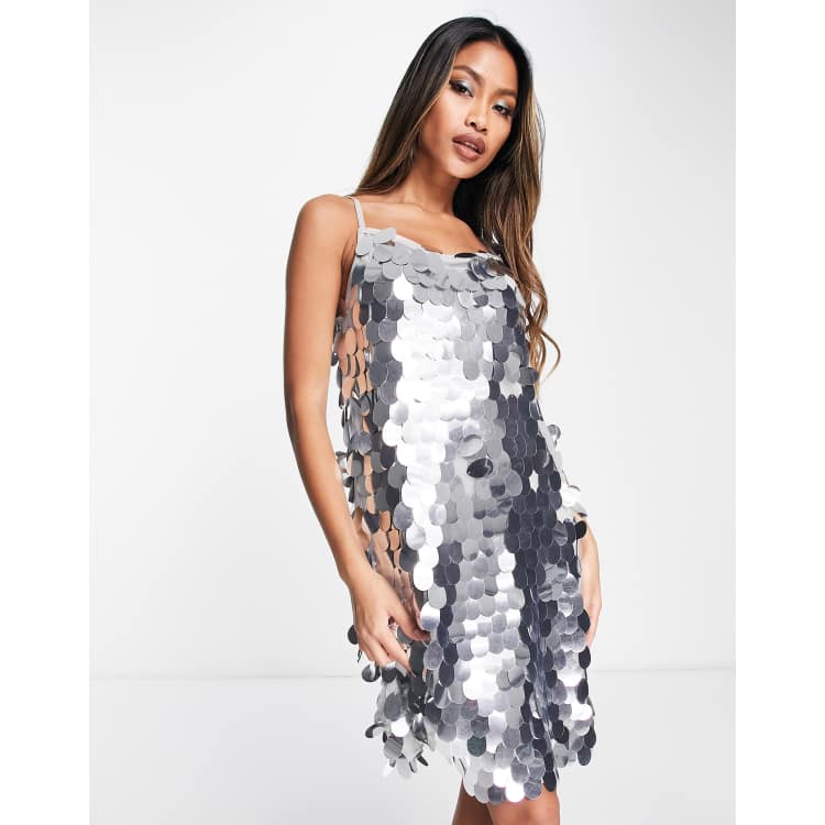 River Island sequin slip mini dress in silver