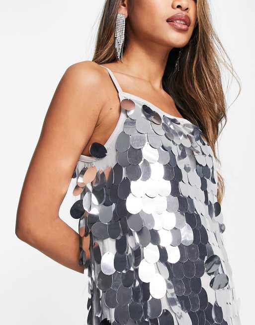 Ex River Island Sequin Diamond Mini Slip Dress In Black/White RRP £99