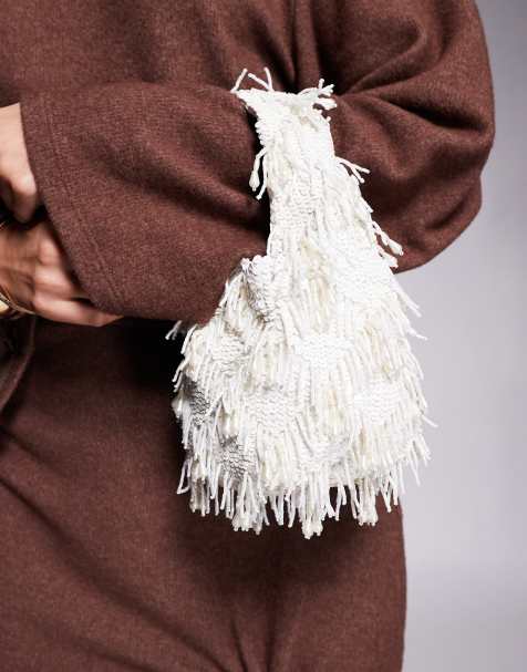 River Island sequin tassel grab bag in white - view 1