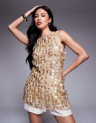 sequin tunic top in gold