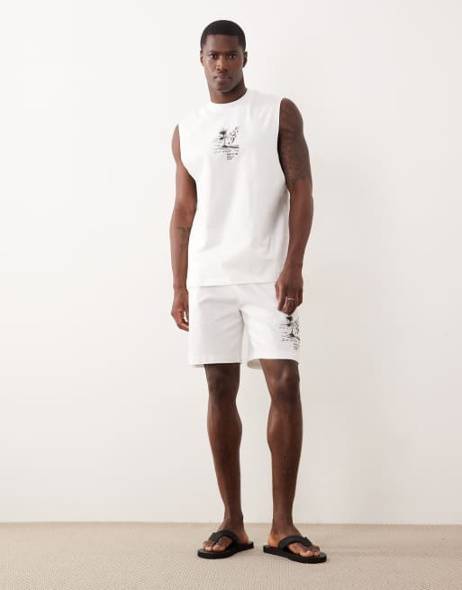 River Island – Set aus Tanktop und Shorts in Weiß mit Landschafts-Print, 2 von 5